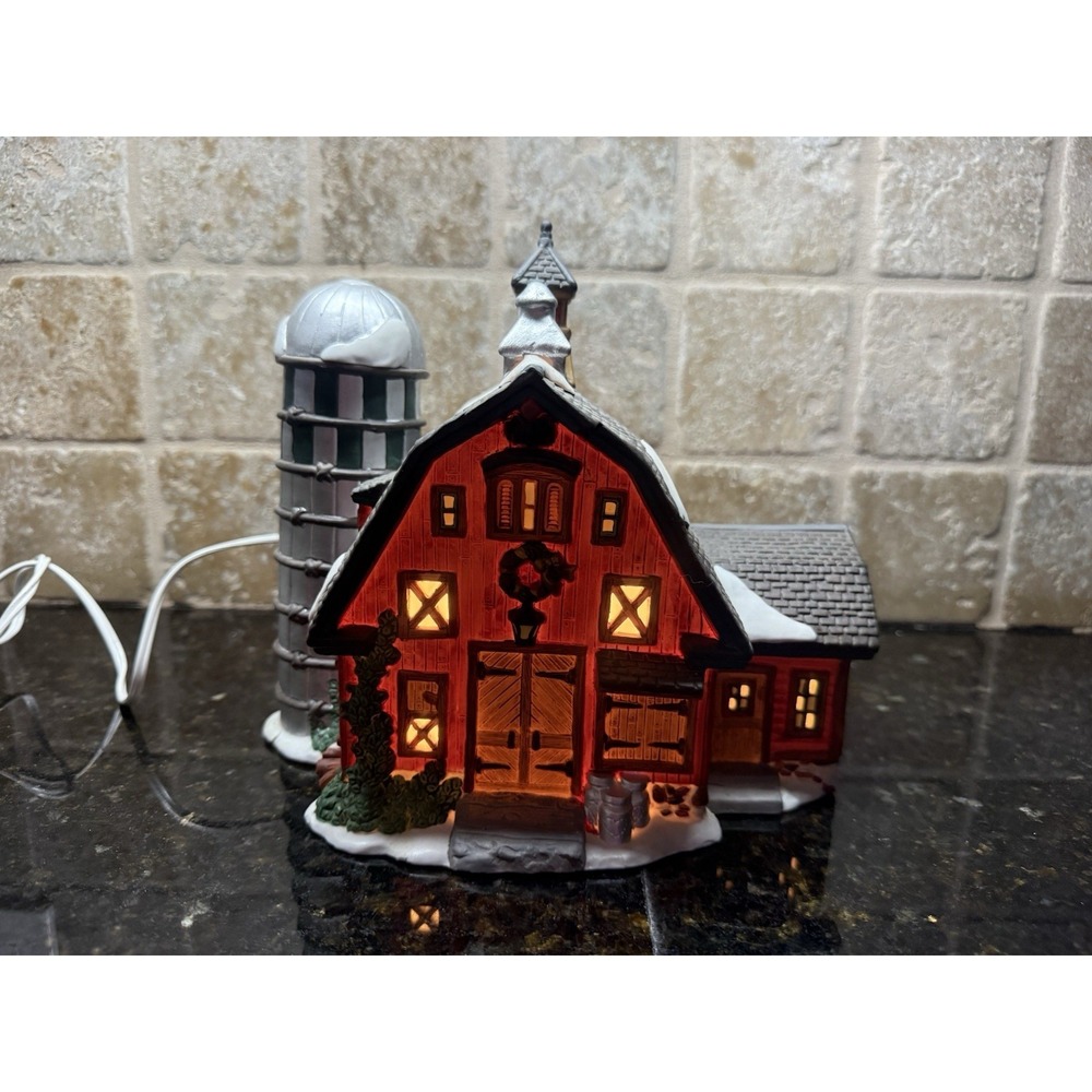 Heartland Valley Village Red BARN with SILO Lighted Christmas House & Box
